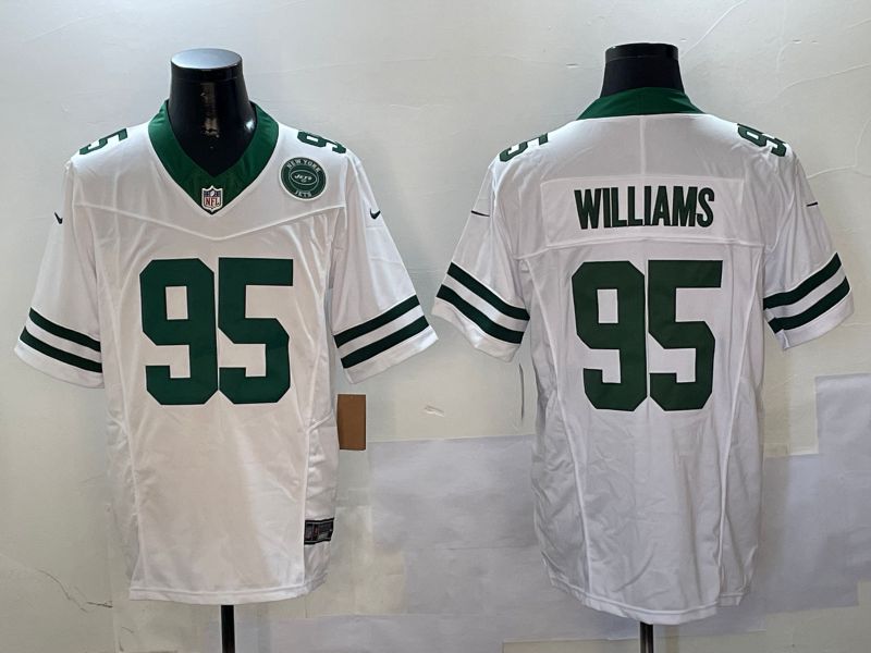 Men New York Jets #95 Williams White Throwback three generations 2024 Nike Limited NFL Jersey style 2